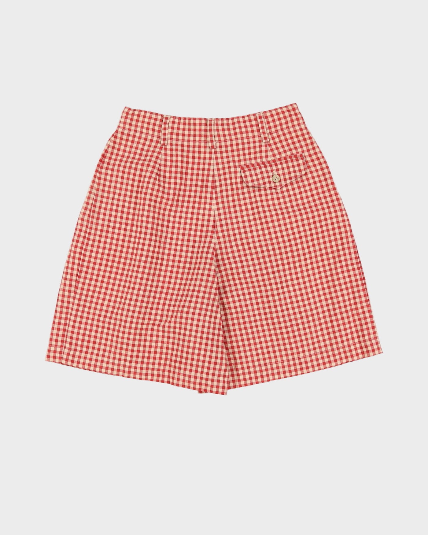 Red And Beige Checked High Waisted Shorts - S
