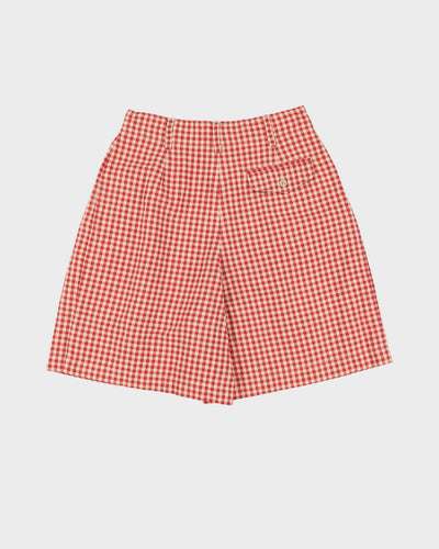 Red And Beige Checked High Waisted Shorts - S