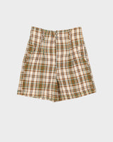 Vintage 1980s Beige Checked High Waisted Shorts - S