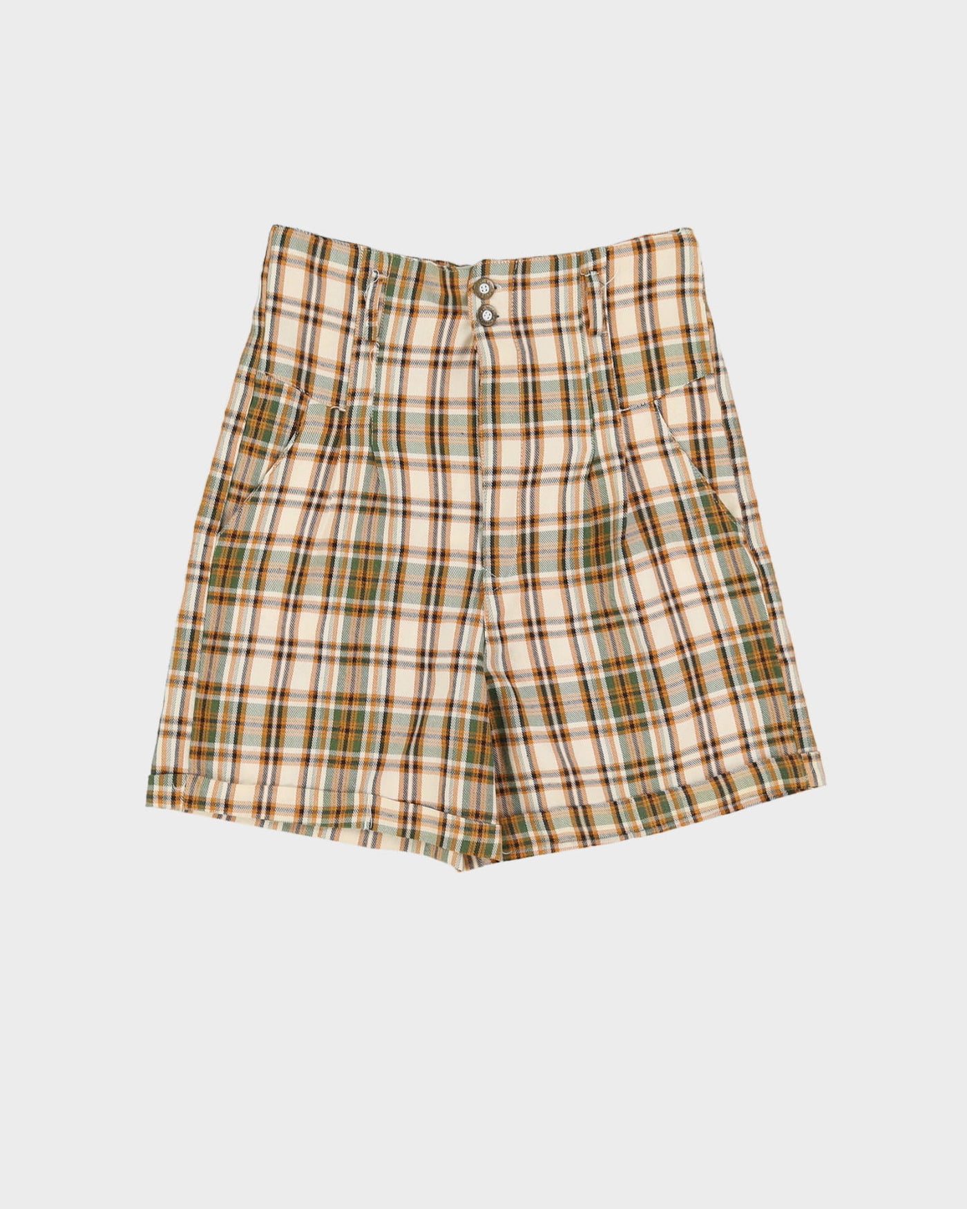 Vintage 1980s Beige Checked High Waisted Shorts - S