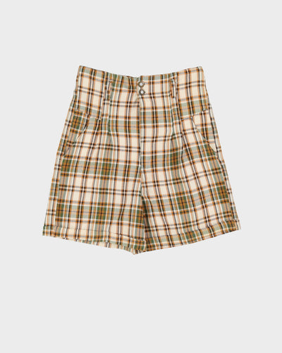 Vintage 1980s Beige Checked High Waisted Shorts - S