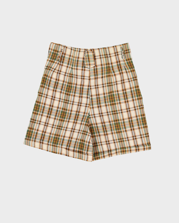 Vintage 1980s Beige Checked High Waisted Shorts - S