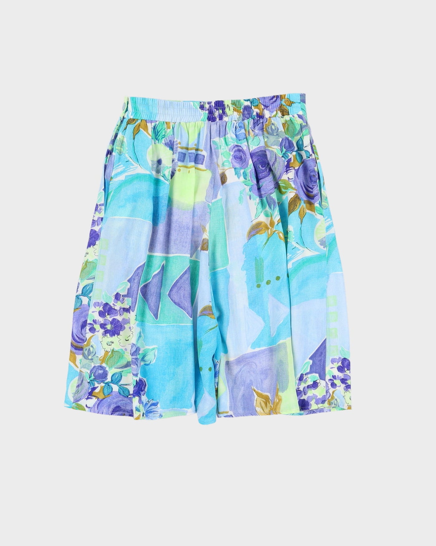 Blue Patterned High Waisted Shorts - S