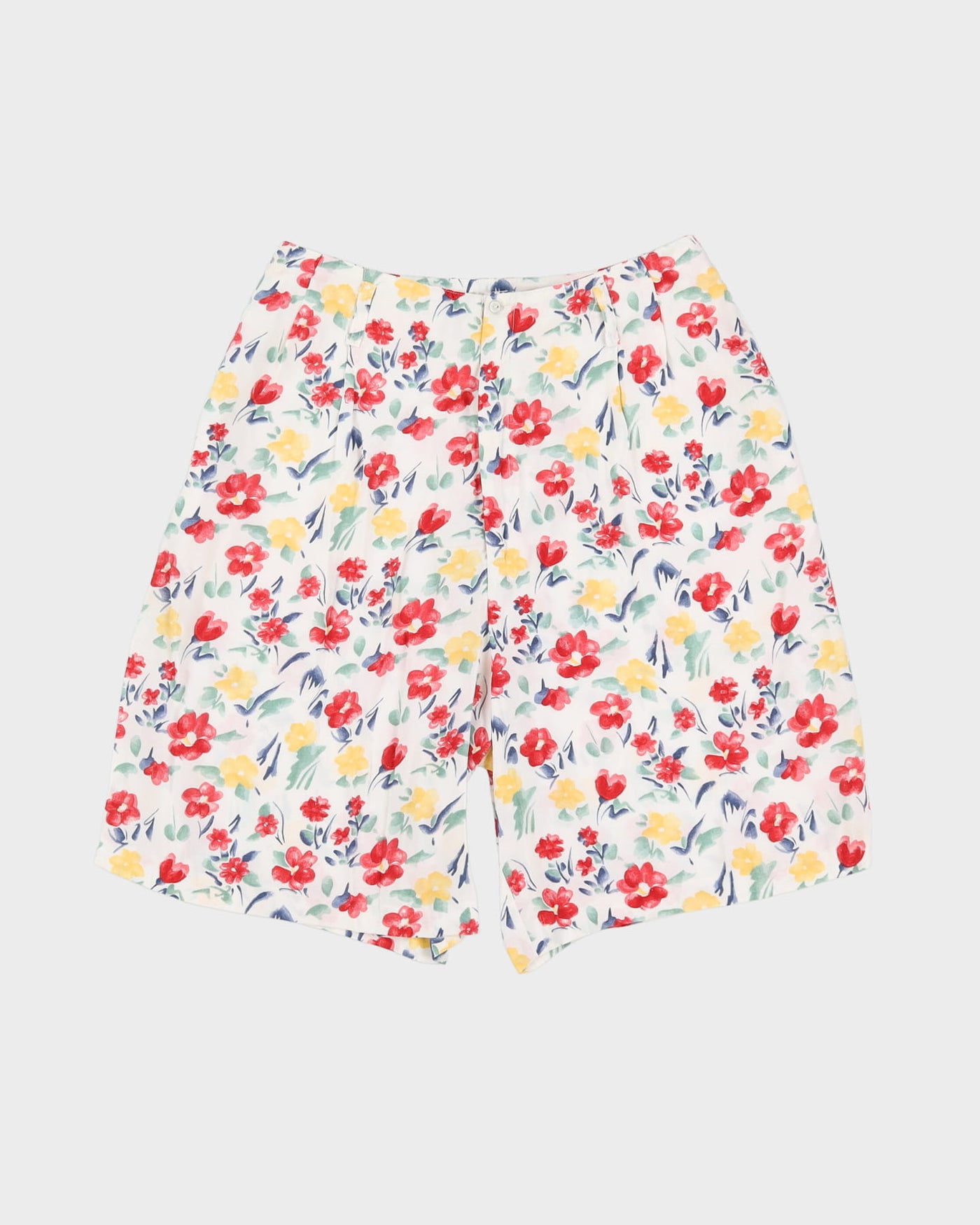 White Floral High Waisted Shorts - M
