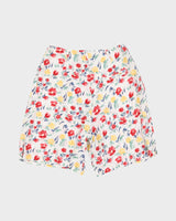White Floral High Waisted Shorts - M