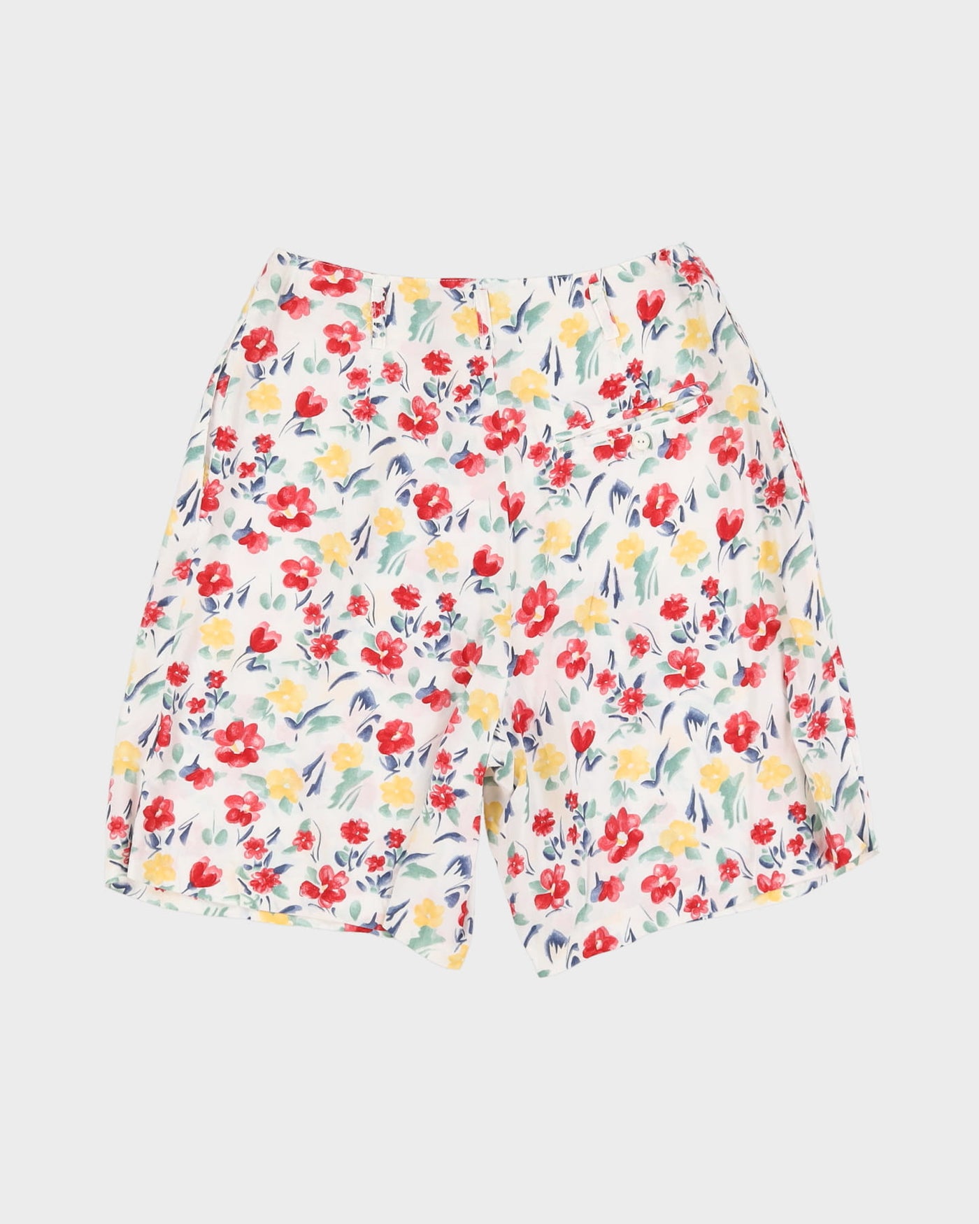 White Floral High Waisted Shorts - M