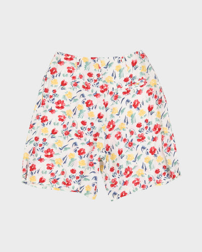 White Floral High Waisted Shorts - M