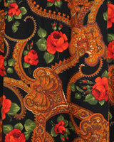 70s Dark Floral &amp; Paisley Bohemian Midi Skirt - S