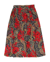 1990's Black And Red Patterned Midi Skirt - S