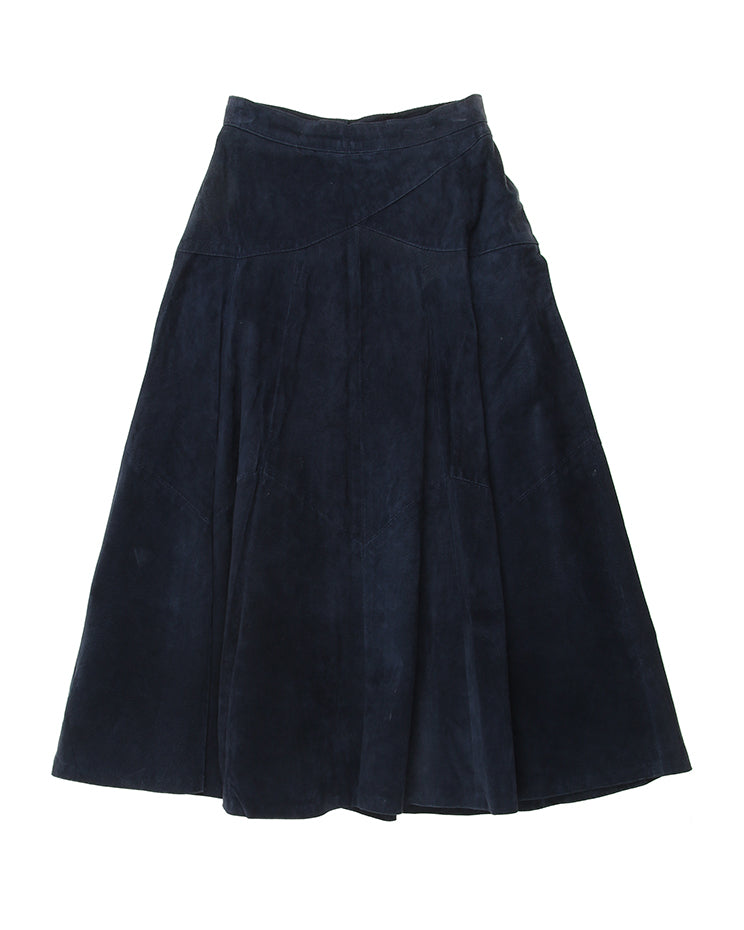 Navy Suede A-line Swing Skirt - S