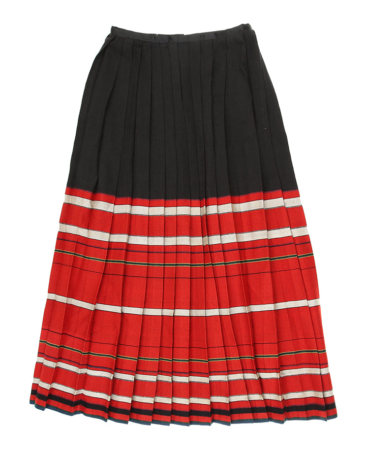 Vintage Red And Black Pleated Maxi Skirt - S / M