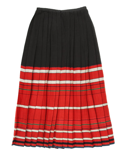 Vintage Red And Black Pleated Maxi Skirt - S / M