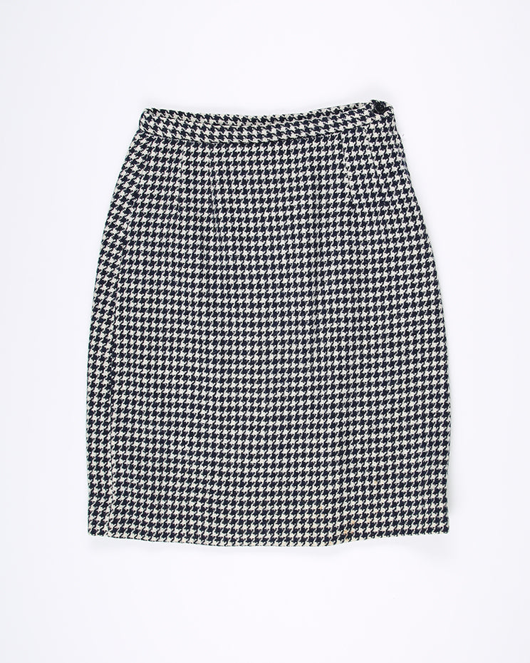 1960's navy and white houndstooth pencil skirt - S