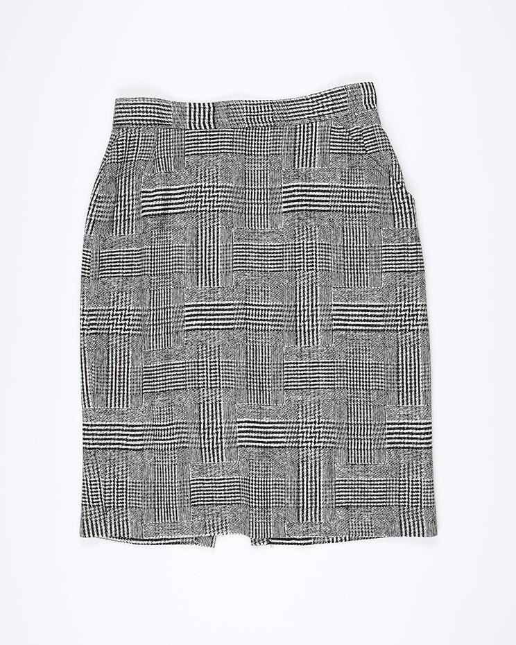 1990s white checked pencil skirt M