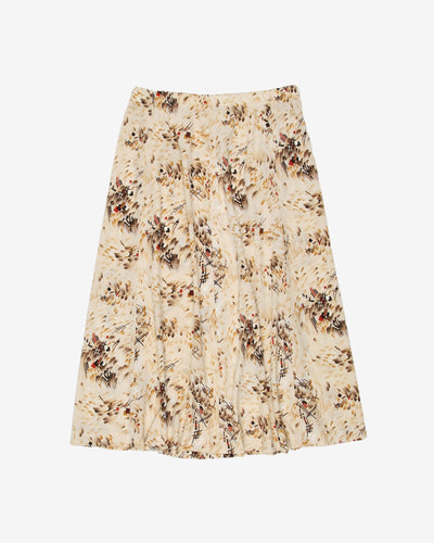 vintage 70s cream abstract pattern midi skirt - w25