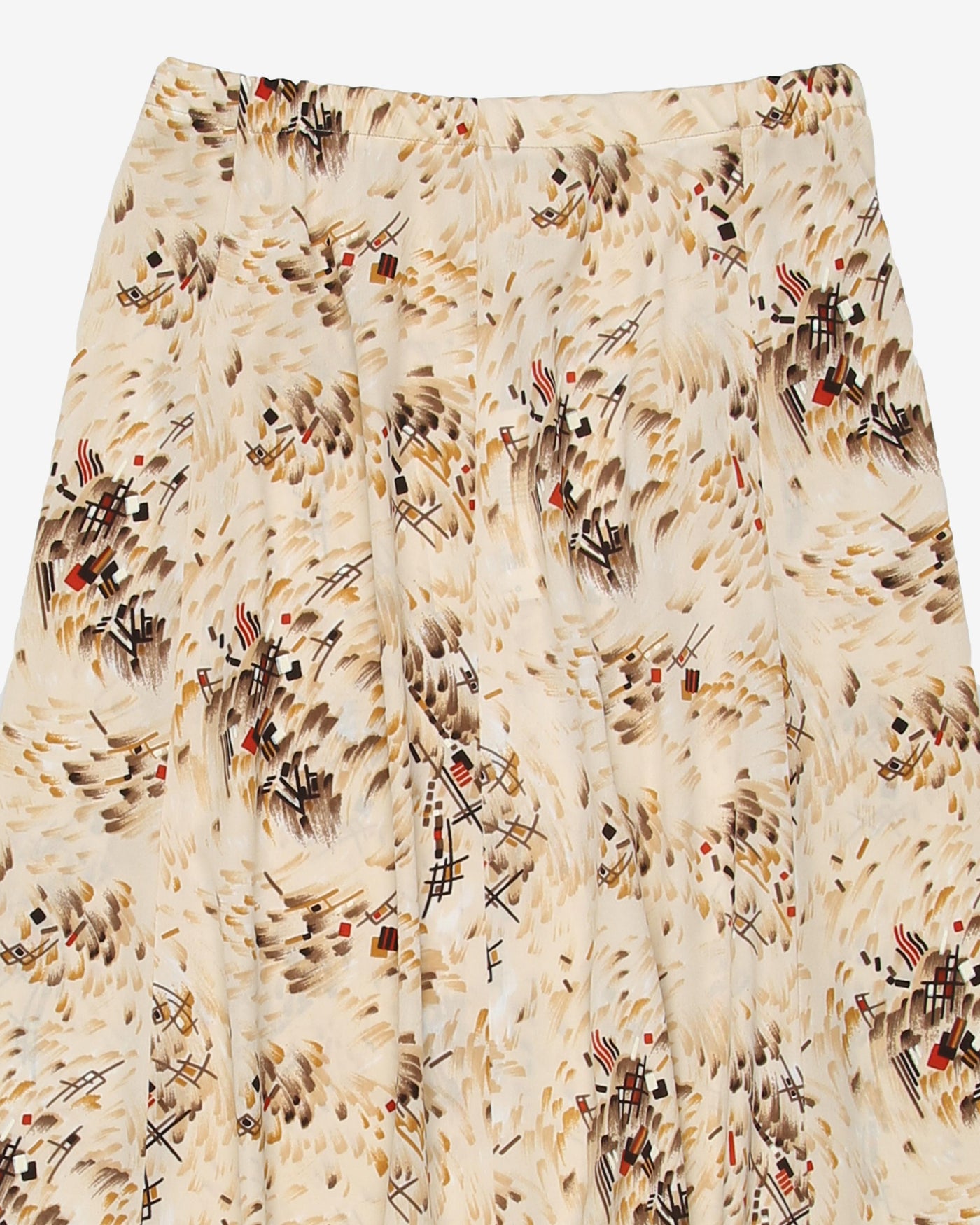 vintage 70s cream abstract pattern midi skirt - w25