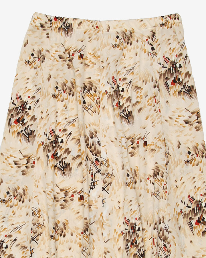 vintage 70s cream abstract pattern midi skirt - w25