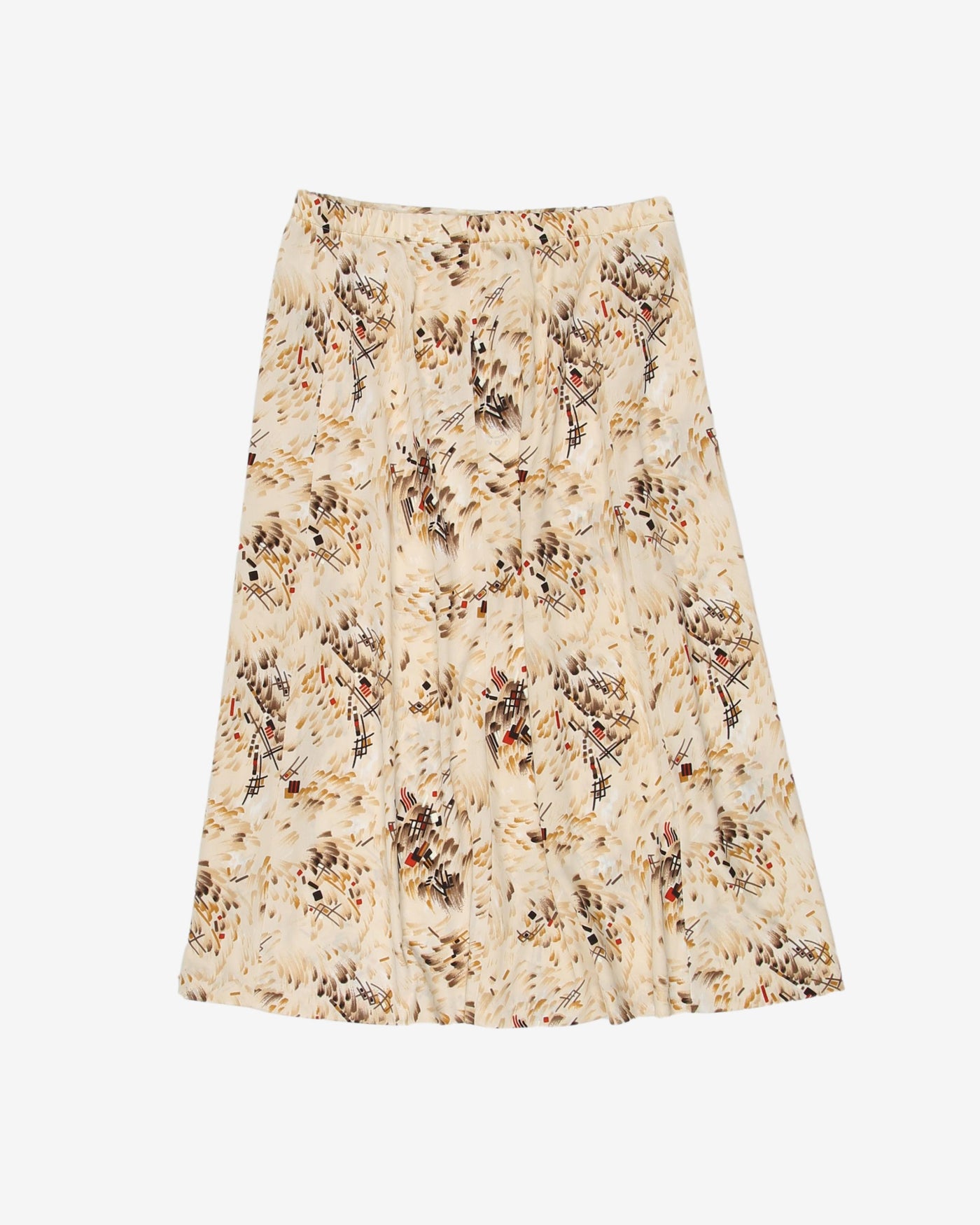 vintage 70s cream abstract pattern midi skirt - w25