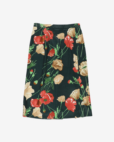 Dark Green Flower Pattern Pencil Skirt - W28