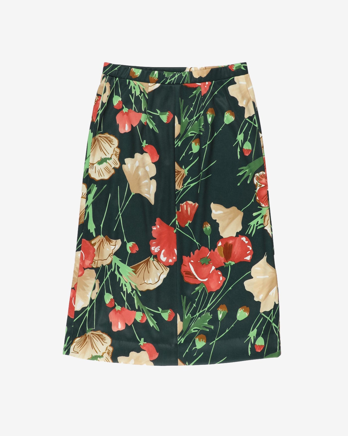 Dark Green Flower Pattern Pencil Skirt - W28