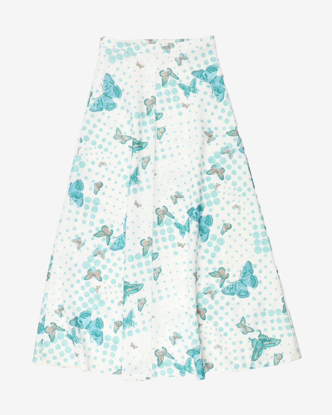 vintage white blue butterfly print a-line maxi skirt - s