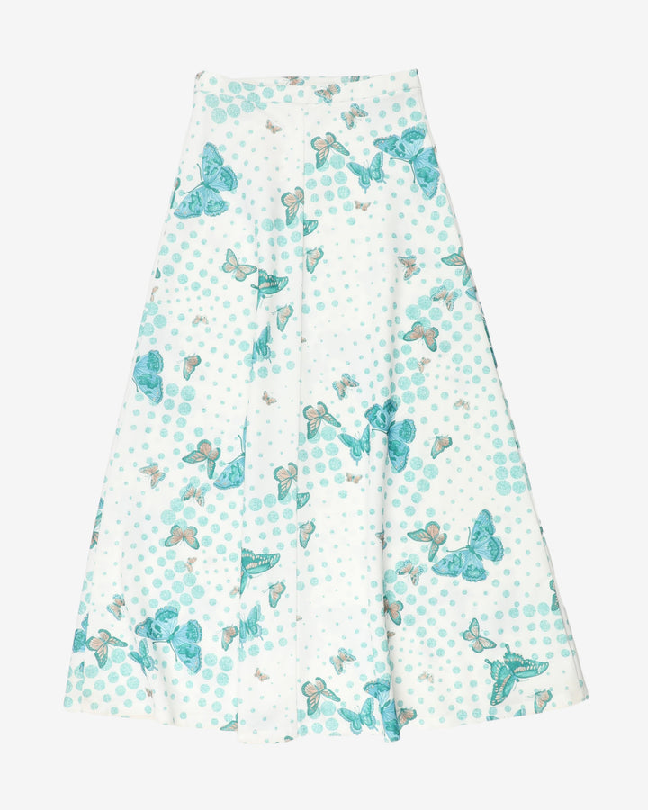 vintage white blue butterfly print a-line maxi skirt - s