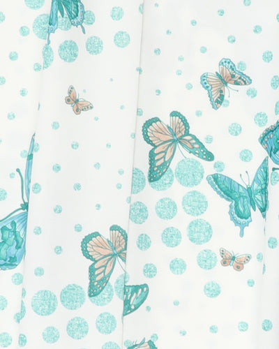 vintage white blue butterfly print a-line maxi skirt - s