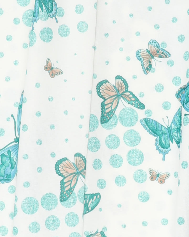 vintage white blue butterfly print a-line maxi skirt - s