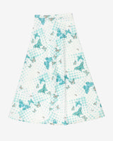 vintage white blue butterfly print a-line maxi skirt - s