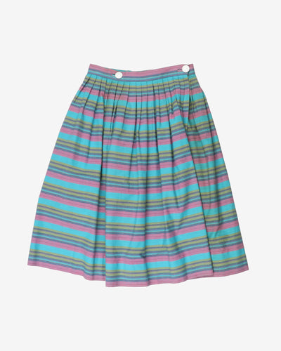unbranded blue pink striped pleated panel skirt - xs