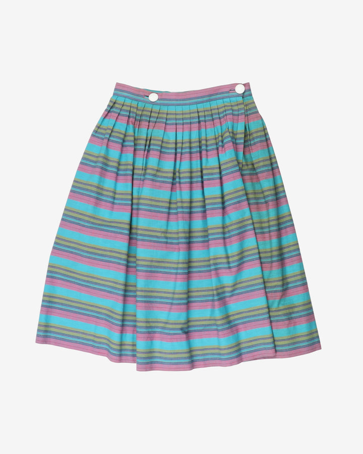 unbranded blue pink striped pleated panel skirt - xs