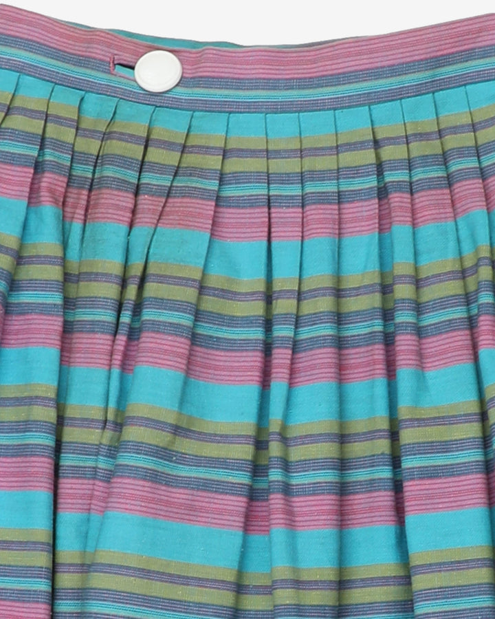 unbranded blue pink striped pleated panel skirt - xs