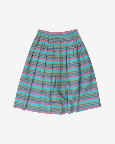 unbranded blue pink striped pleated panel skirt - xs