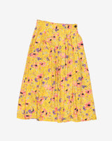 Yellow with pink flowers pleated skirt - S