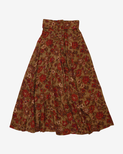 1990s Floral With Matching Belt Skirt - S