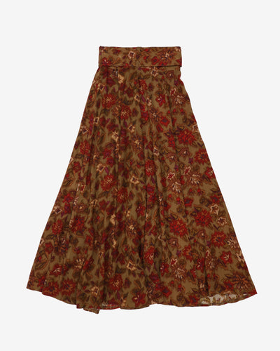 1990s Floral With Matching Belt Skirt - S