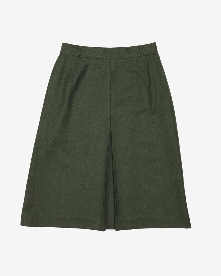 Vintage 1940s Style Green Wool Skirt - S