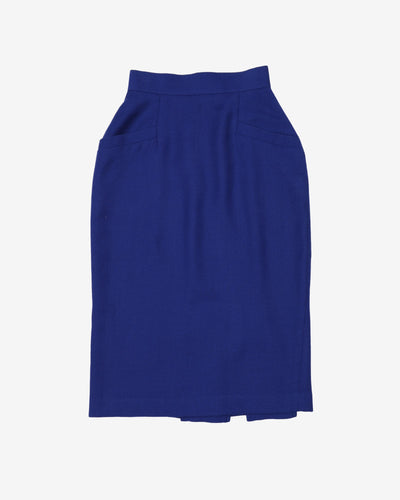 1990s  Blue High Waisted Pencil Wool Skirt - XS