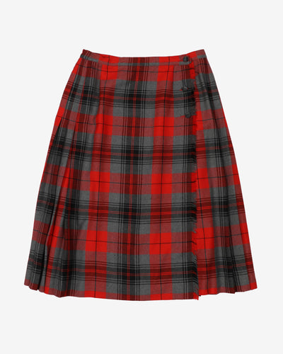Vintage Red And Grey Plaid Wool Skirt - M