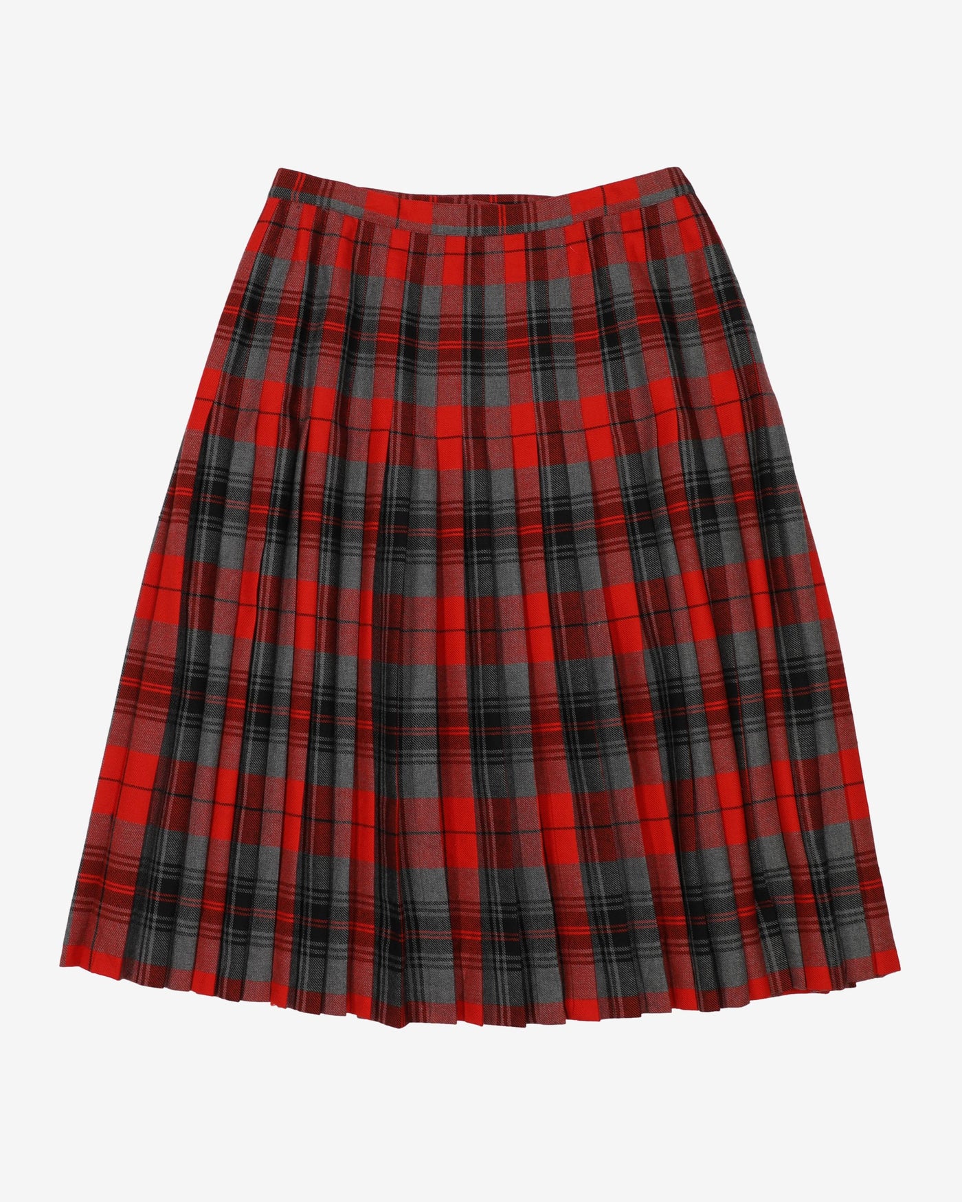 Vintage Red And Grey Plaid Wool Skirt - M