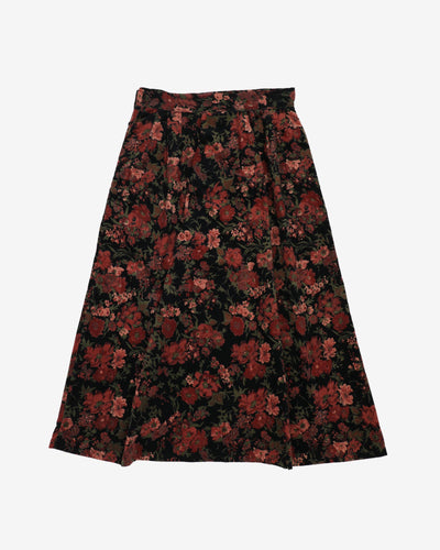 1990s Floral Cord Maxi Skirt - S
