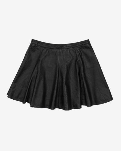 Black Leather Skater-Style Mini Skirt - S