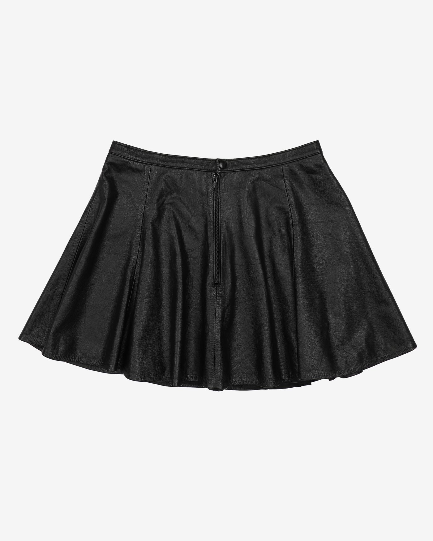 Black Leather Skater-Style Mini Skirt - S