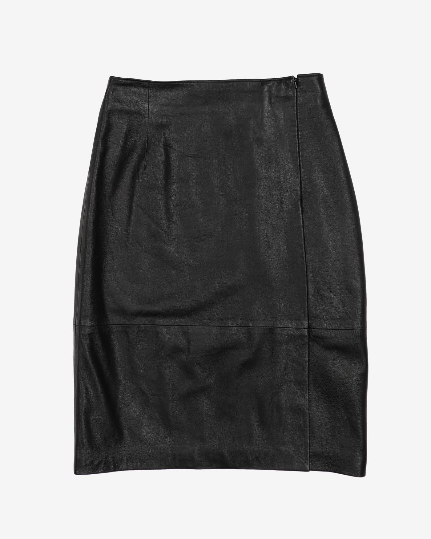 Black Leather Pencil Skirt - S