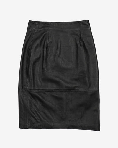 Black Leather Pencil Skirt - S