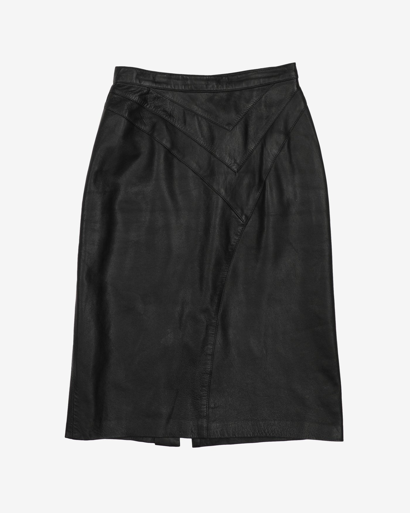 Black Leather Pencil Skirt - XS