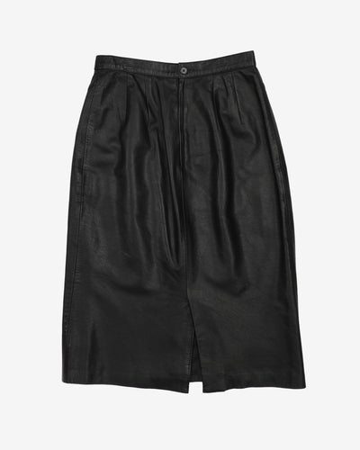 Black Leather Pencil Skirt - XS