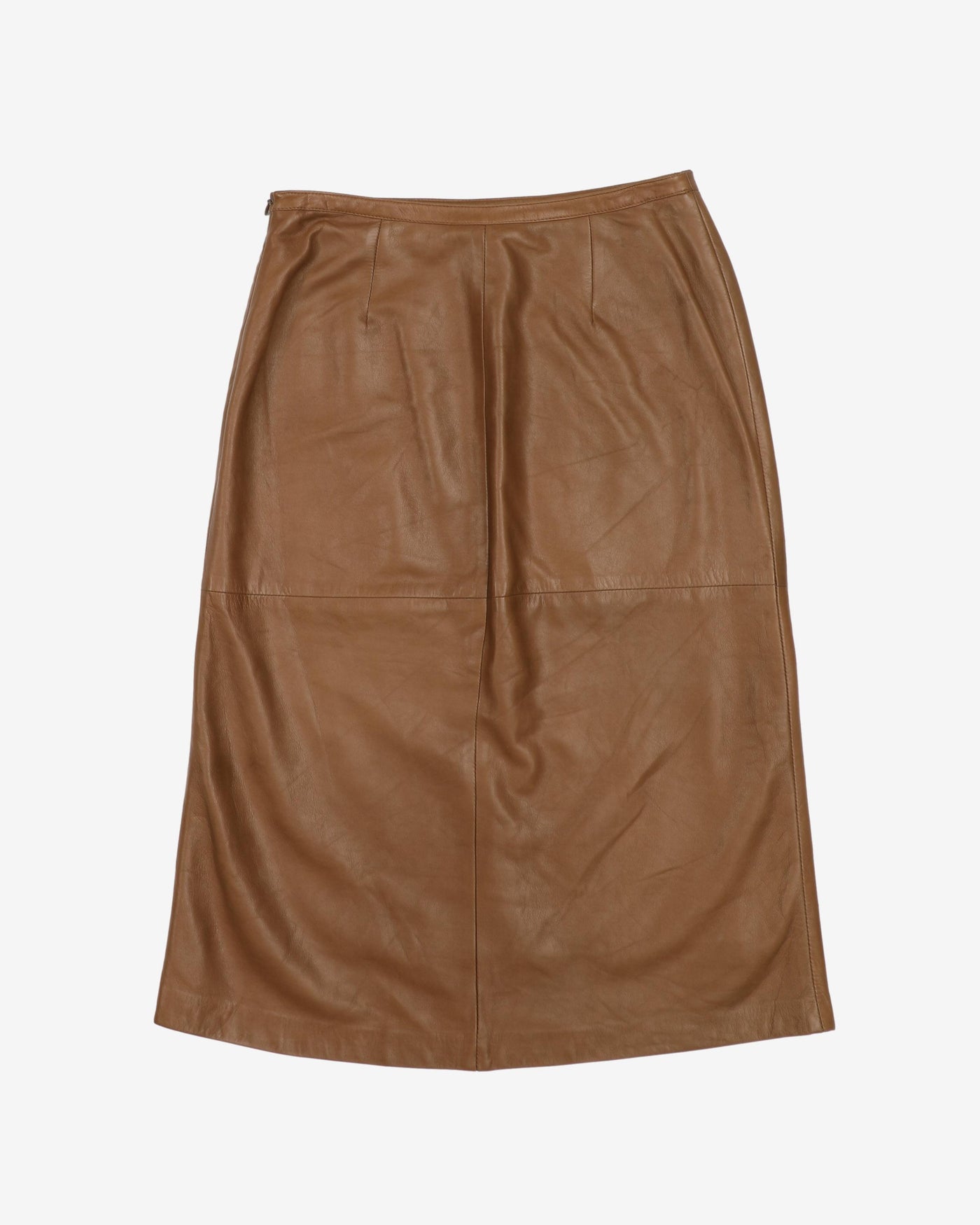 'S MaxMara Brown Leather Pencil Skirt - S