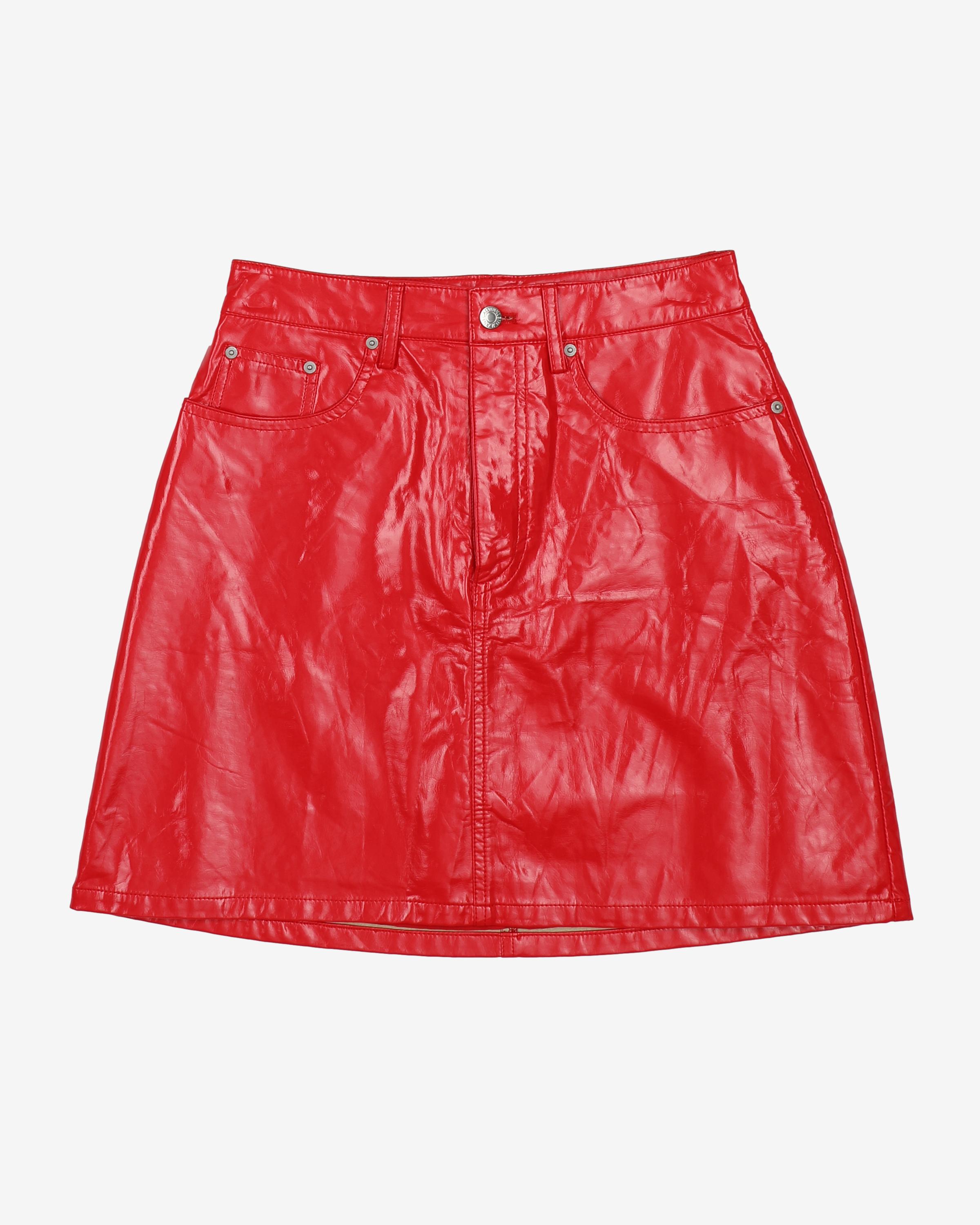 Calvin Klein Jeans Red Faux Leather Mini Skirt - S