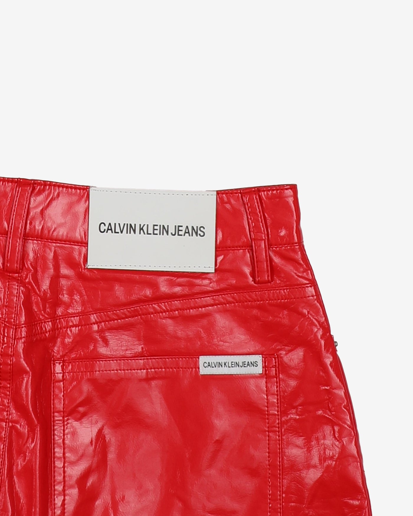 Calvin Klein Jeans Red Faux Leather Mini Skirt - S